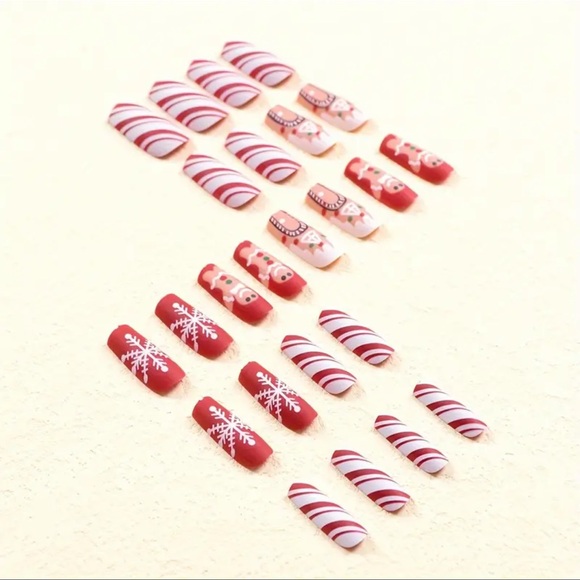 Press-On Nails, NIB, Red, White & Brown, ALMOND SHAPE,💅 - Picture 3 of 8